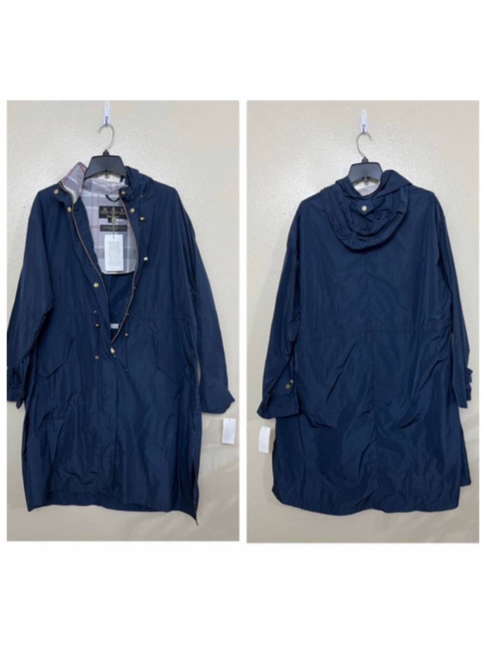 Barbour Women's Harper Water Resistant Rain Jacket Coat Plus Size 2X Navy Hooded